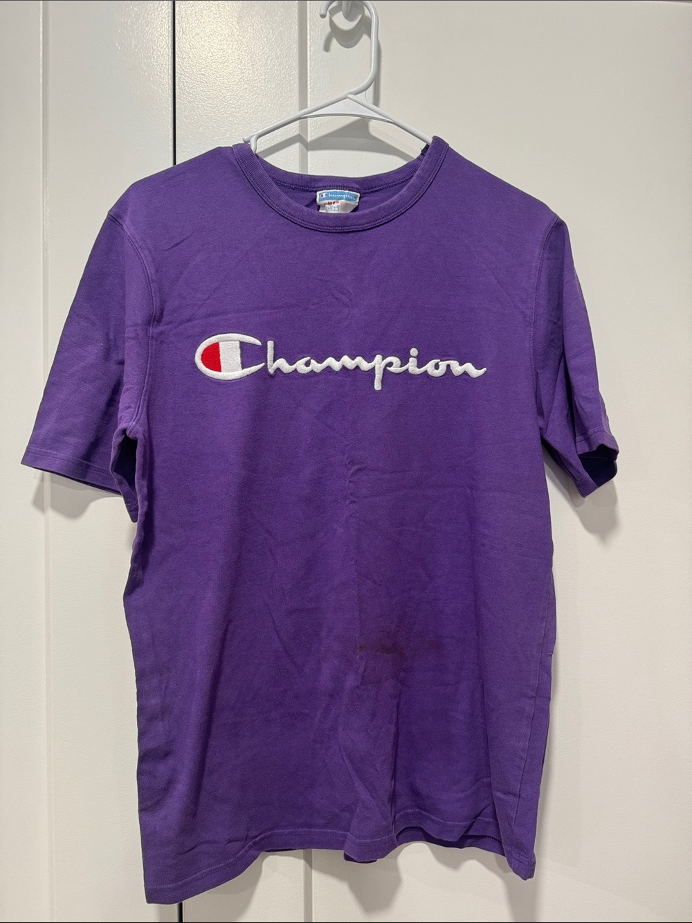 Champion Purple Crewneck Tee with White and Red Tag Logo